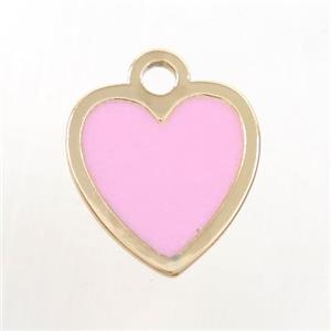 copper heart pendant, pink enamel, gold plated, approx 15-16mm [FD10441]