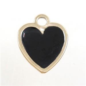copper heart pendant, black enamel, gold plated, approx 15-16mm [FD10442]