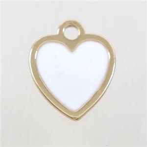 copper heart pendant, white enamel, gold plated, approx 15-16mm [FD10443]