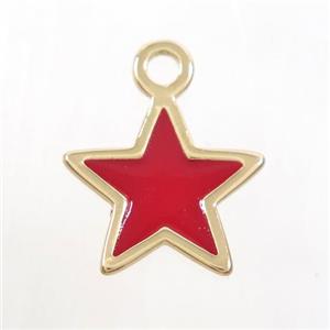 copper star pendant, red enamel, gold plated, approx 15-16mm [FD10445]