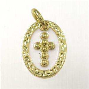 copper oval cross pendants, enamel, gold plated, approx 9-12mm [FD10452]