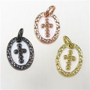 copper oval cross pendants, enamel, mixed color, approx 9-12mm [FD10455]