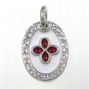 copper oval clover pendants, enamel, platinum plated, approx 9-12mm [FD10457]
