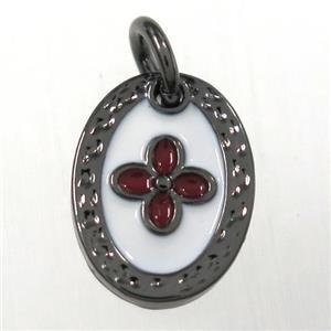 copper oval clover pendants, enamel, black plated, approx 9-12mm [FD10459]
