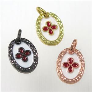 copper oval clover pendants, enamel, mixed color, approx 9-12mm [FD10460]