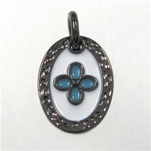 copper oval clover pendants, enamel, black plated, approx 9-12mm [FD10464]