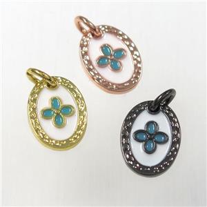 copper oval clover pendants, enamel, mixed color, approx 9-12mm [FD10465]