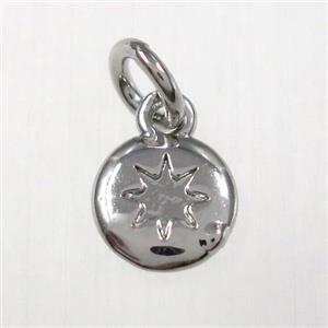 copper northstar pendants, circle, platinum plated, approx 7mm dia [FD10468]