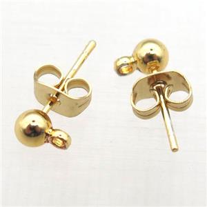 copper earring studs, ball, gold plated, approx 4mm dia [FD10505-4MM]