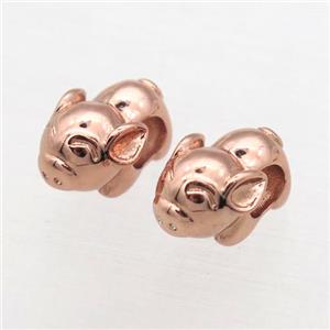 European Style copper pig beads, rose gold, approx 8-12mm, 5mm hole [FD10508]
