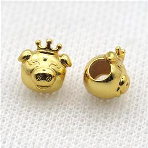 European Style copper pig beads, gold plated, approx 10mm, 5mm hole [FD10510]