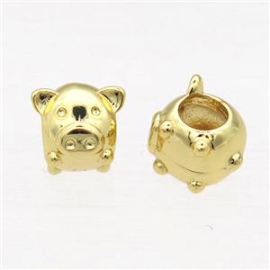 European Style copper pig beads, gold plated, approx 10mm, 5mm hole [FD10511]