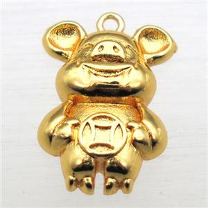 copper Zodiac Pig pendant, gold plated, approx 14-20mm [FD10542]