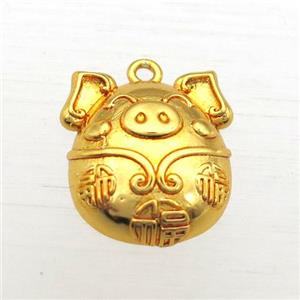 copper pig pendant, gold plated, approx 14-18mm [FD10543]