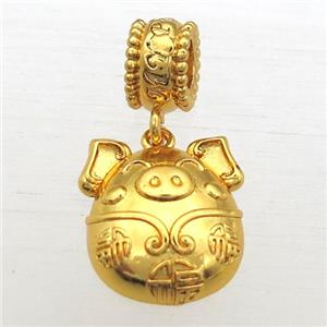 copper Zodiac Pig pendant, gold plated, approx 14-20mm, 8mm, 5mm hole [FD10545]