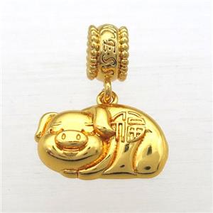 copper Zodiac Pig pendant, gold plated, approx 14-18mm, 8mm, 5mm hole [FD10546]
