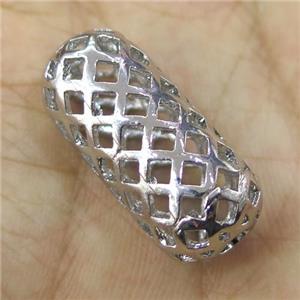copper beads, hollow, platinum plated, approx 12x26mm [FD10547]