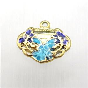 enameling copper Lock pendant, gold plated, approx 12-13mm [FD10551]