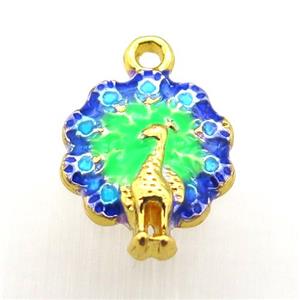 enameling copper peacock pendant, gold plated, approx 15-17mm [FD10552]
