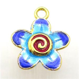 enameling copper flower pendant, gold plated, approx 19mm dia [FD10554]
