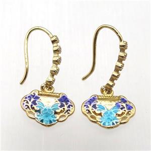copper hook earrings paved zircon with enameling lock, gold plated, approx 12-13mm, 14mm dia [FD10560]