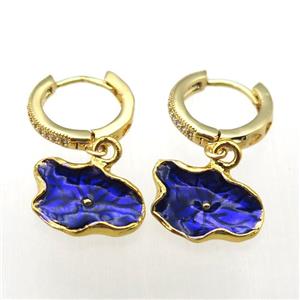 copper hoop earring paved zircon with enameling flower, gold plated, approx 10-16mm, 14mm dia [FD10562]
