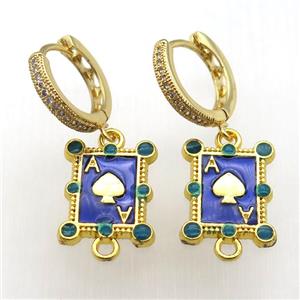 copper hoop earring paved zircon with enameling card, gold plated, approx 13-16mm, 14mm dia [FD10565]