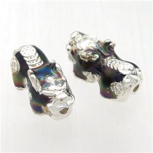 enameling copper pixiu beads, platinum plated, approx 10-19mm, 2mm hole [FD10567]