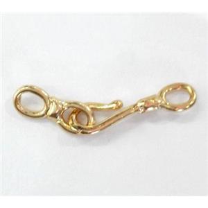 Colorfast copper took and eye clasp, gold plated, approx 5x10mm, 8x18mm [FD216]