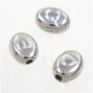 alloy letter beads, mixed, platinum plated, approx 6-7mm [FD315]