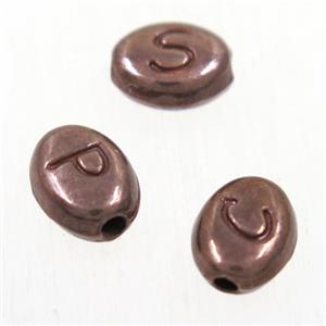 alloy letter beads, mixed, antique red, approx 6-7mm [FD317]