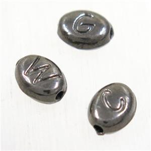 alloy letter beads, mixed, black plated, approx 6-7mm [FD318]