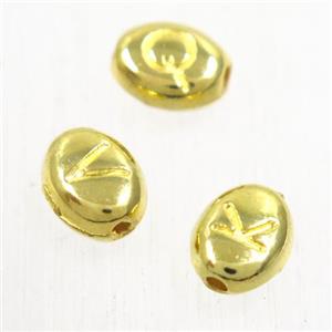 alloy letter beads, mixed, gold plated, approx 6-7mm [FD320]