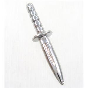 colorfast copper knife pendant, platinum plated, approx 4-33mm [FD332]