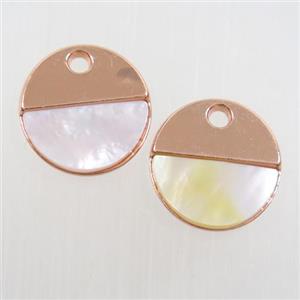 colorfast copper pendant paved shell, rose gold, approx 15mm dia [FD340]