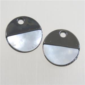 colorfast copper pendant paved shell, black plated, approx 15mm dia [FD342]