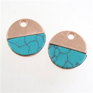 colorfast copper pendant paved turquoise, circle, rose gold, approx 15mm dia [FD346]