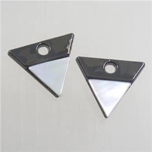 colorfast copper pendant paved shell, triangle, black plated, approx 13-14mm [FD352]