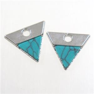colorfast copper pendant paved turquoise, triangle, plated, approx 13-14mm [FD355]