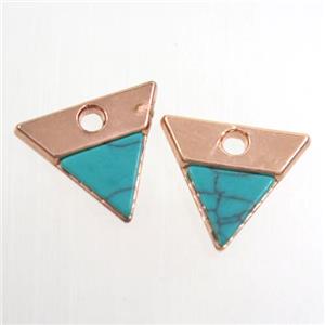 colorfast copper pendant paved turquoise, triangle, rose gold, approx 13-14mm [FD356]