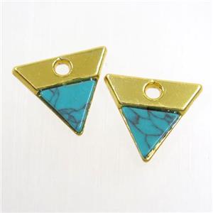 colorfast copper pendant paved turquoise, triangle, gold plated, approx 13-14mm [FD357]