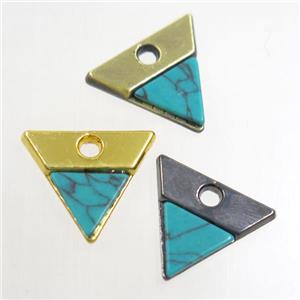 colorfast copper pendant paved turquoise, triangle, mixed, approx 13-14mm [FD360]
