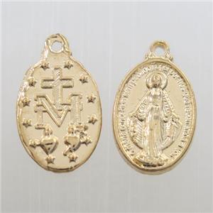 colorfast copper oval pendant, holy mary, gold plated, approx 12-17mm [FD361]