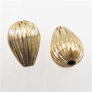 corrugated copper beads, teardrop, gold plated, approx 11-15mm [FD373]
