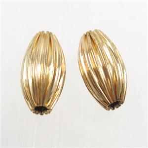 corrugated copper rice beads, gold plated, approx 6.5-12mm [FD374]