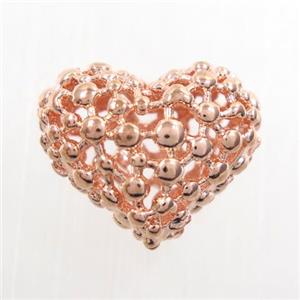 copper heart beads, hollow, rose gold, approx 13-16mm [FD420]