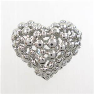 copper heart beads, hollow, platinum plated, approx 13-16mm [FD421]