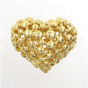 copper heart beads, hollow, gold plated, approx 13-16mm [FD422]