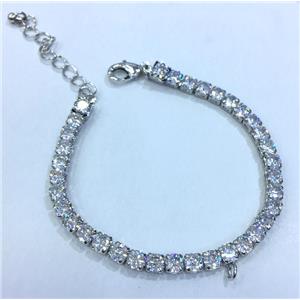 bracelet copper chain paved zircon, platinum plated, approx 4mm, 15-20mm length [FDBR41]
