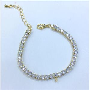 bracelet copper chain paved zircon, gold plated, approx 4mm, 15-20mm length [FDBR42]